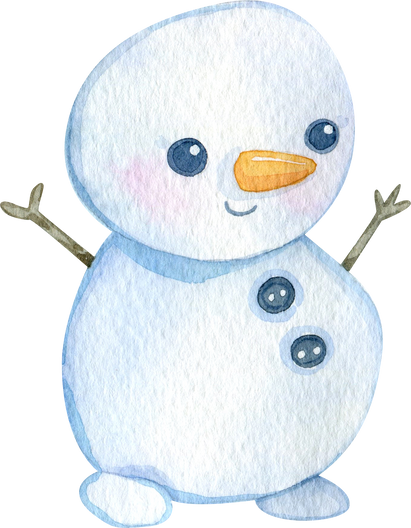 Watercolor winter illustration, cute snowman